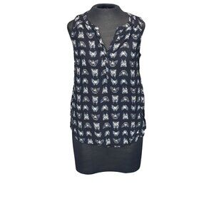 Sonoma Womens Sleeveless Blouse S Rayon Butterfly Print Black & White